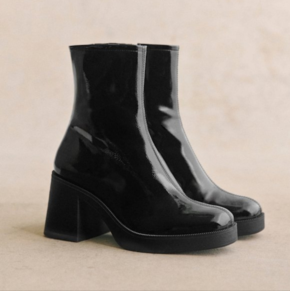 Sezane Hannah High Ankle Boots in Patent Black size 40